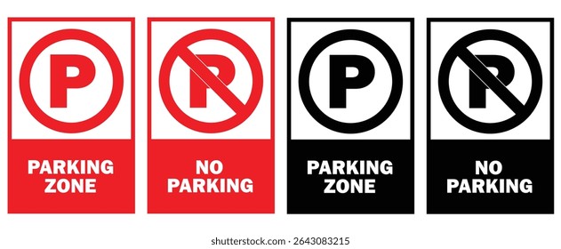 Parking and No parking icon sign in white background . No parking Vector icon set. Parking prohibition. Prohibition road signs set. Vector illustrator, symbol.