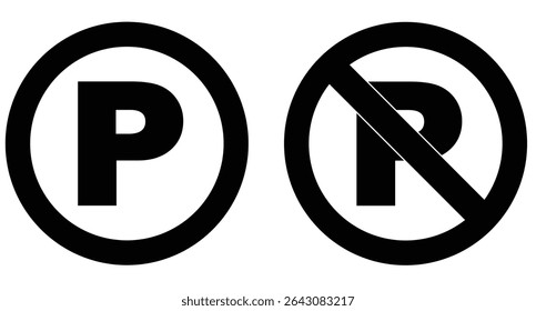 Parking and No parking icon sign in white background . No parking Vector icon set. Parking prohibition. Prohibition road signs set. Vector illustrator, symbol.