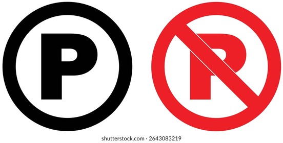 Parking and No parking icon sign in white background . No parking Vector icon set. Parking prohibition. Prohibition road signs set. Vector illustrator, symbol.