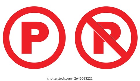 Parking and No parking icon sign in white background . No parking Vector icon set. Parking prohibition. Prohibition road signs set. Vector illustrator, symbol.