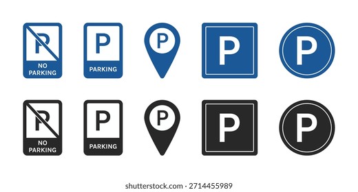 Parking and No Parking Icons Set with Map Parking Symbol