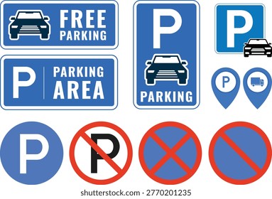 Parking and No Parking Sign Icon Set - Parking Signs and No Parking Road Signs Vector Icon Set