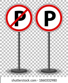 Parking and no parking sign isolated on transparent background illustration