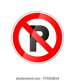 Parking not allowed, forbidden red glossy sign isolated on white