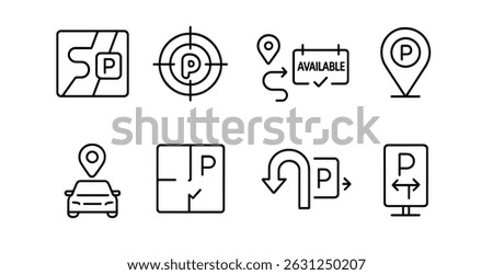 Parking outline icon set - line illustrations for navigation and location apps