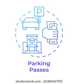 Parken verläuft blau Farbverlauf Konzept Symbol. Kosten. Universität, College. Urban, Verkehr. Runde Liniendarstellung. Abstrakte Idee. Grafikdesign. Einfache Verwendung in Artikel, Infografik