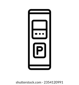 Parkgebühr in schwarzer Linie Symbol. Selbstbedienungsmaschine. Piktogramm für Webseiten, mobile App, Promo.