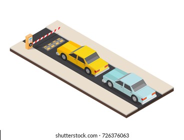 Parking payment isometric station whith speed dump vector illustration