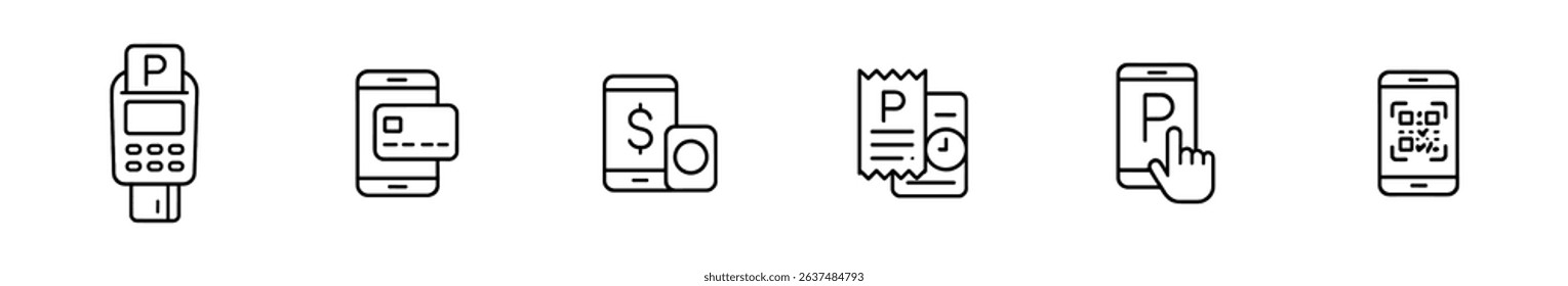 Parking and payment line icon set. reliable, urban symbols collection in outline style