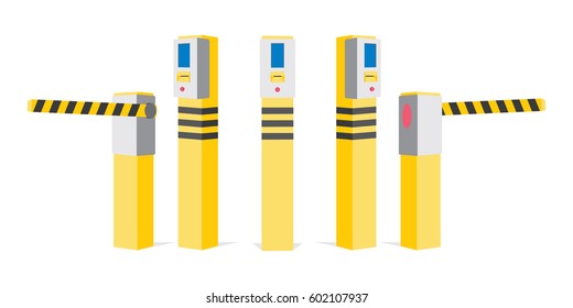 Parking payment machine with barriers from different sides. Vector illustration  