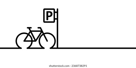 aparcamiento, logotipo de ubicación de anclaje. Letra P Símbolo de estacionamiento. Banner de patrón de línea de ciclismo. Vehículo, carteles de tráfico. Cartel del logo del ciclista. Símbolo de ciclismo. Bicicleta vectorial. Biker de montaña, ruta de turismo.