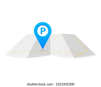 Parking pinpoint blue on map. Parking map point sign. Vector stock illustration.