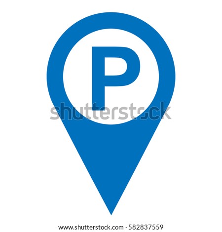 Parking pinpoint blue and white isolated icon. Parking map point sign, vector illustration.