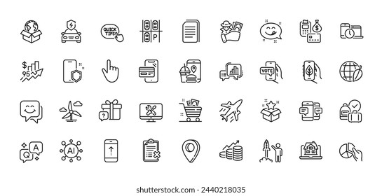 Parking place, Ecology app and Rise price line icons pack. AI, Question and Answer, Map pin icons. Car charging, Time management, Graph chart web icon. Vector