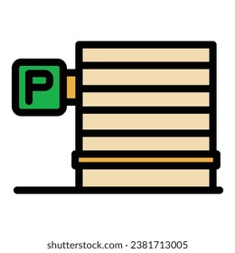 Vector de contorno de icono de estacionamiento. Zona del vehículo. Color del tráfico de garaje plano