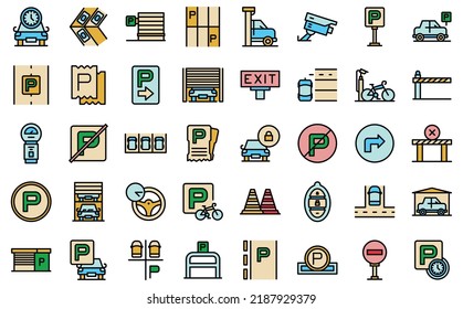 Parking place icons set outline vector. Park garage. Car bicycle