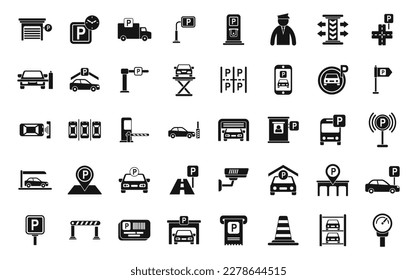 Symbole für Parkplätze setzen einfache Vektorgrafik. Parkgarage. Valet-LKW