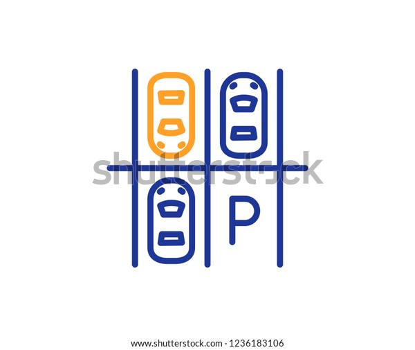 Parking place line icon. Car park sign. Transport\
symbol. Colorful outline concept. Blue and orange thin line color\
icon. Parking place\
Vector