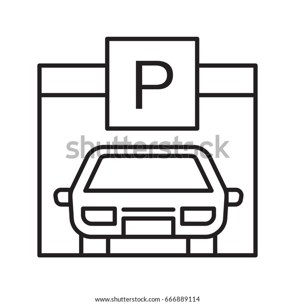Parking place\
linear icon. Garage thin line illustration. Auto shed contour\
symbol. Vector isolated outline\
drawing