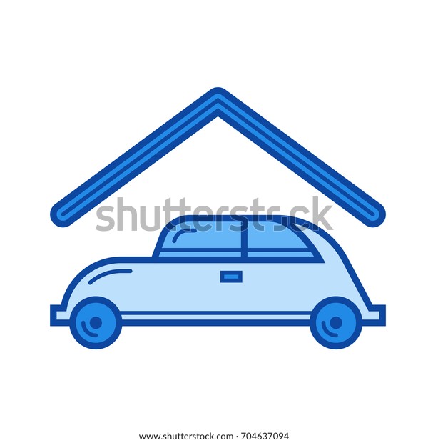 Parking place vector line icon isolated on\
white background. Parking place line icon for infographic, website\
or app. Blue icon designed on a grid\
system.