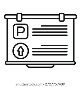 Parking presentation showing parking space and up arrow, simple design, parking lot information