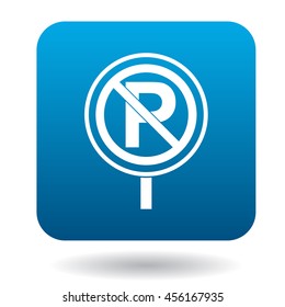 Parking is prohibited icon in simple style in blue square. Transport and service symbol
