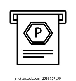 Parking receipt line icon for automatic garage service vector linear sign. Automated parking pictogram of parkometer ticket or pay receipt for car park lot or public garage, mobile app outline icon