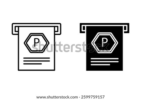Parking receipt line icon for automatic garage service vector linear sign. Automated parking pictogram of parkometer ticket or pay receipt for car park lot or public garage, mobile app outline icon