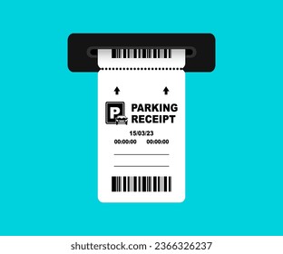 Parking receipt template. Parking ticket. Paper receipt from ticket machine slot. Cars parking tickets. Payment station. Check from parking meter mock up. Vector illustration