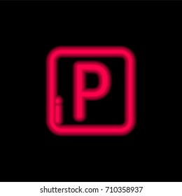 Parking red glowing neon ui ux icon. Glowing sign logo vector