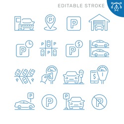 Parking Related Icons. Editable Stroke. Thin Vector Icon Set