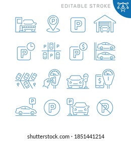 Parking related icons. Editable stroke. Thin vector icon set
