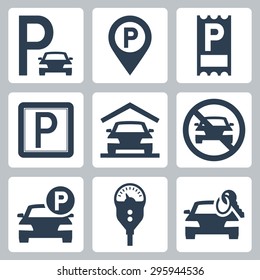 Parking related vector icon set