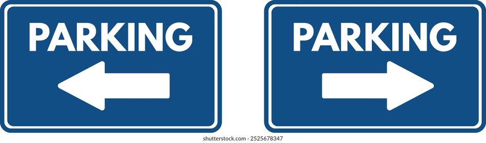 Estacionamiento derecho e izquierdo conjunto de iconos . Señal de estacionamiento azul dirección rectangular. Ilustración vectorial