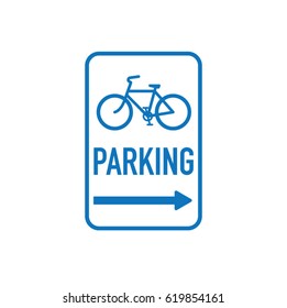 Parking road sign with bicycle icon and arrow. Vector illustration.