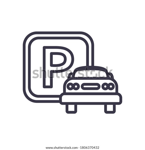 parking road\
sign frame and car line style icon design, Park and transportation\
theme Vector\
illustration