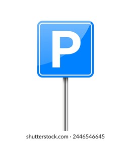 Parking road sign. Parking place for car. Glossy blue icon for parking zone