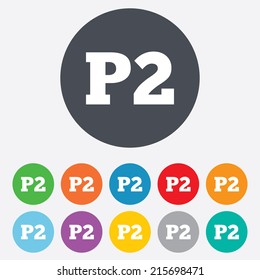 Parking second floor sign icon. Car parking P2 symbol. Round colourful 11 buttons. Vector