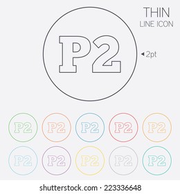 Parking second floor sign icon. Car parking P2 symbol. Thin line circle web icons with outline. Vector