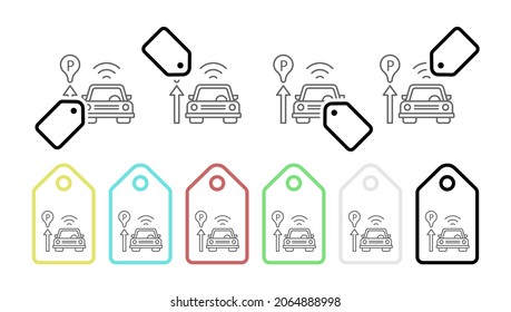 Sensor de estacionamiento, icono del vector del coche en la ilustración del conjunto de etiquetas para ui y ux, sitio web o aplicación móvil