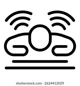 Parking sensor icon, represented by a round sensor emitting radio waves to detect obstacles
