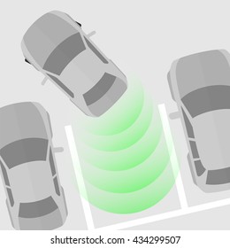 Parking Sensor. Vector Illustration Of A Car Parking With The Help Of A Parking Sensor