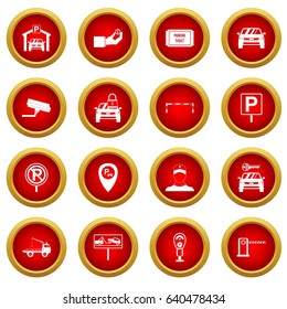 Parking set icon red circle set isolated on white background