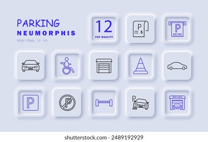 Icono de Estacionamiento. Ticket, cono, coche, garaje, silla de ruedas, sin aparcamiento, barrera, tarifa, lote, permiso, espacio, vehículo, transporte, accesibilidad, pago, área, signo, seguridad, ubicación.