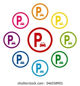 Parking sig icon set. Vector illustration