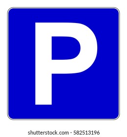 Parking sign. Blue regular parking sign with P symbol, vector illustration.