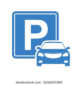 Parking Sign with Car Blue Vector Illustration. A clean and modern blue vector illustration representing a parking sign.