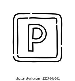 Parking sign doodle icon. Hand drawn black sketch. Vector Illustration.