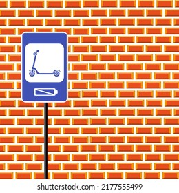 Parking sign with electrical plug for electric scooters, place for electric charging.