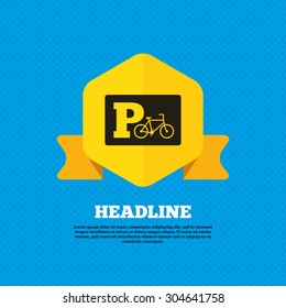 Parking sign icon. Bicycle parking symbol. Yellow label tag. Circles seamless pattern on back. Vector